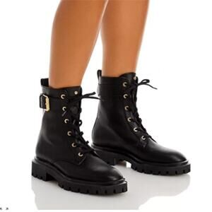 Stuart Weitzman Ultra Lug Sole Buckle Combat Boots Lace Up Leather Going Out 10